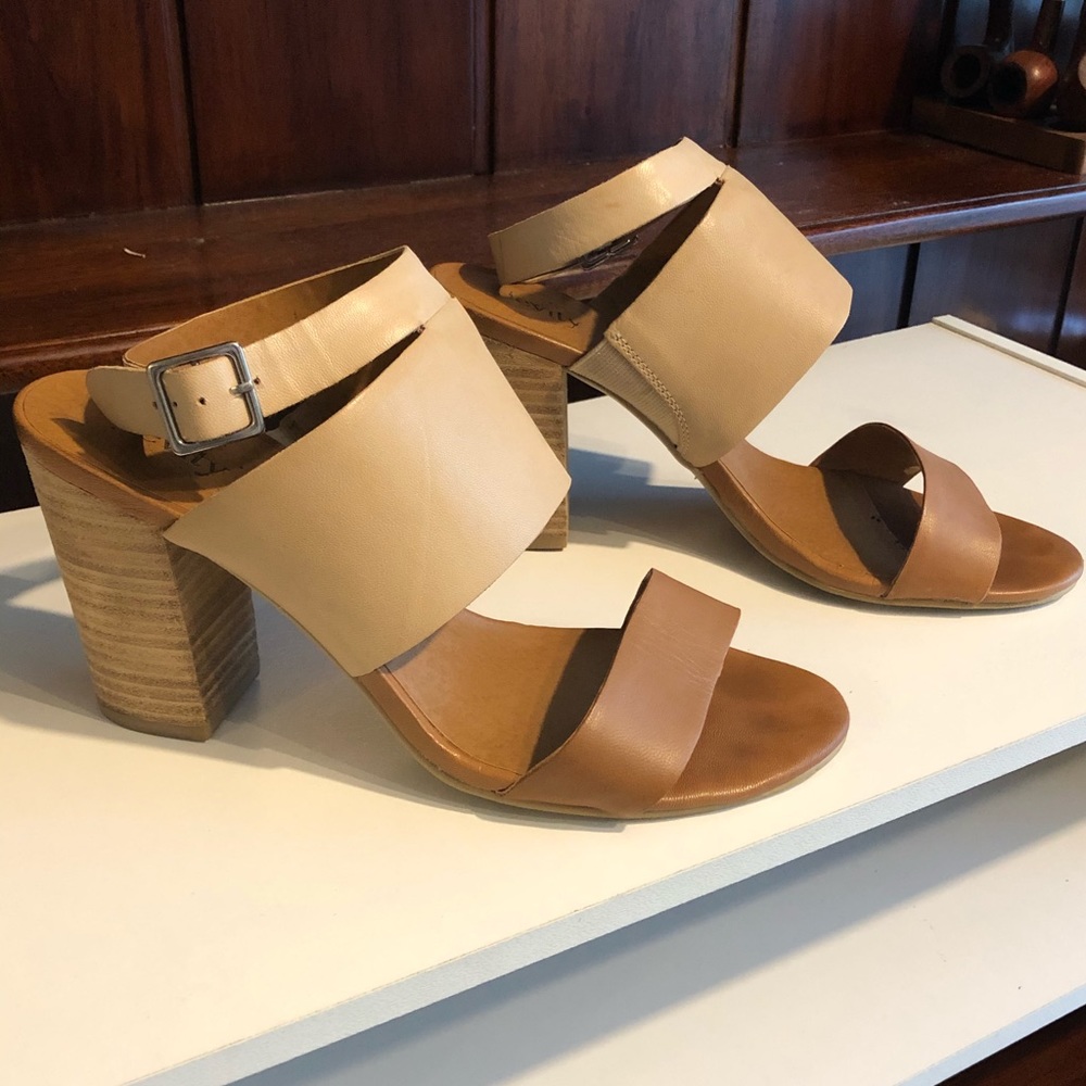 Cream and Tan Color Block Heels